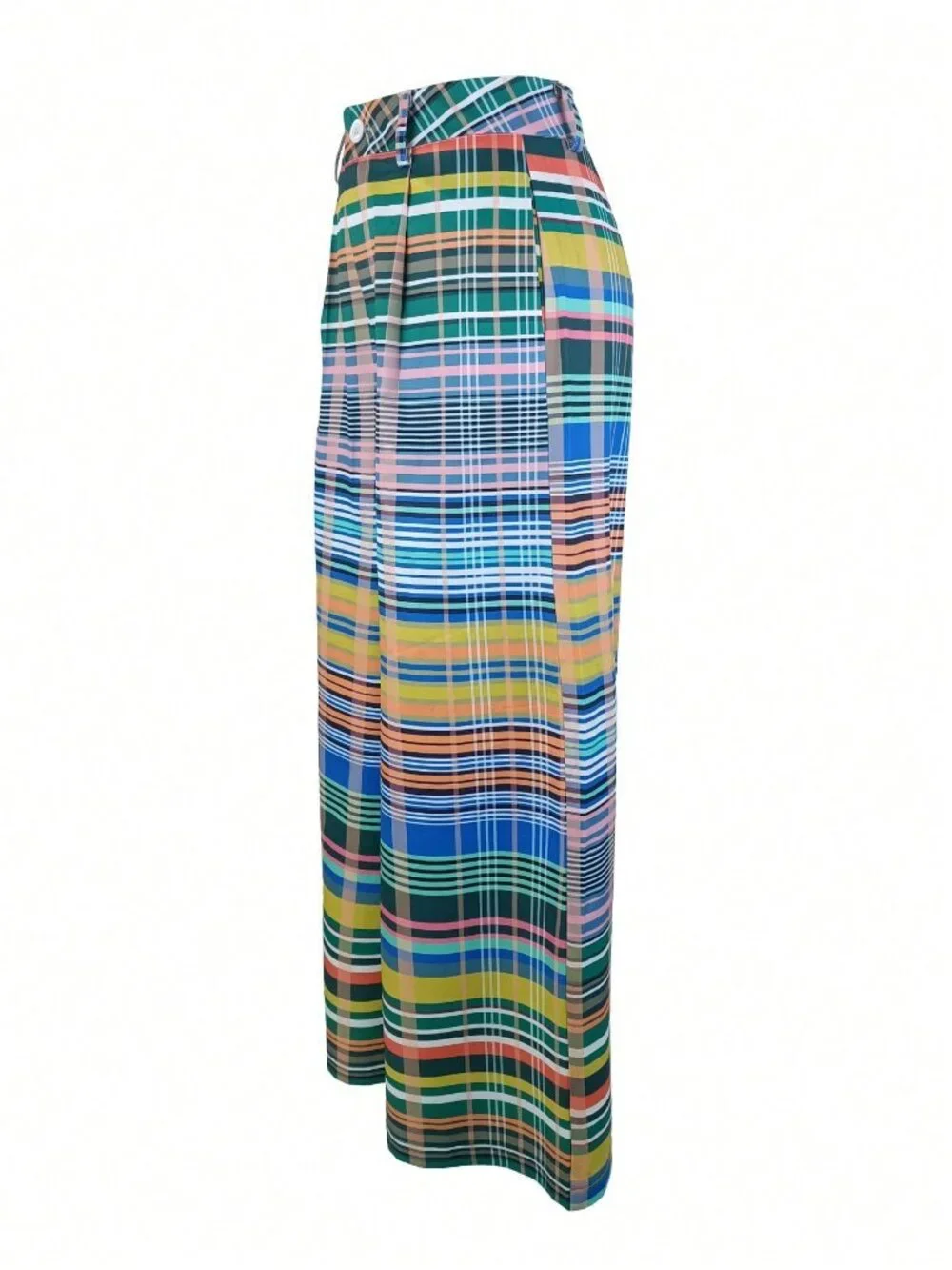 Multicolor Casual Women's Plaid Loose Straight Leg Pants - Picture 4 of 4